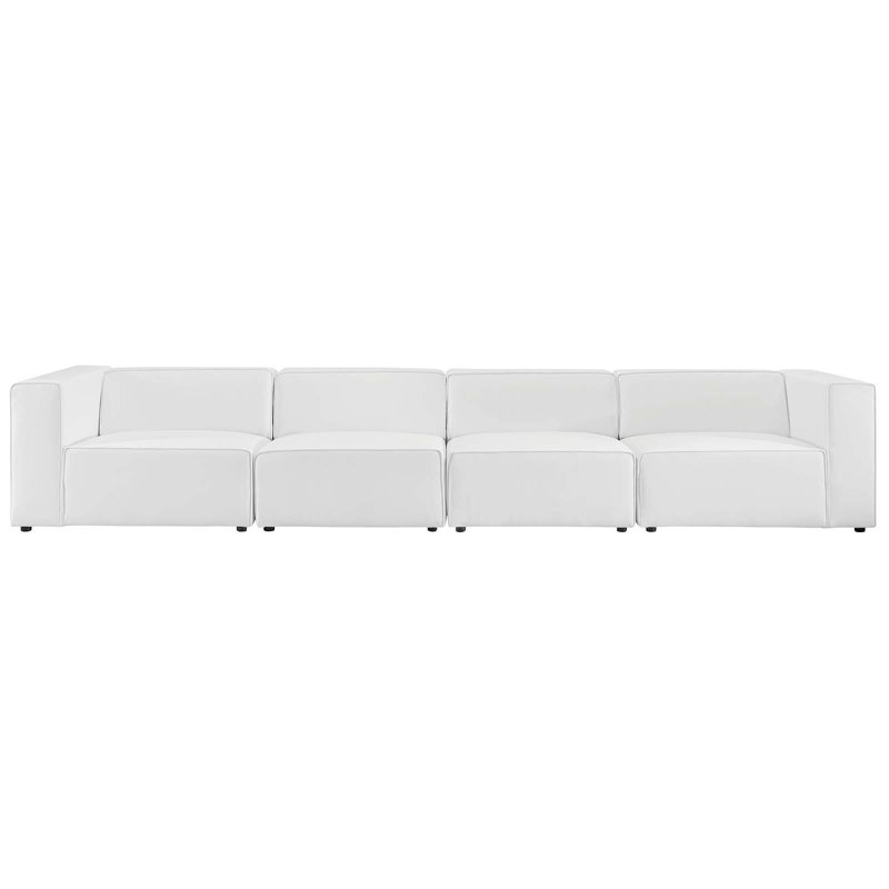 Mingle Vegan Leather 4-Piece Sectional Sofa, White Faux Leather