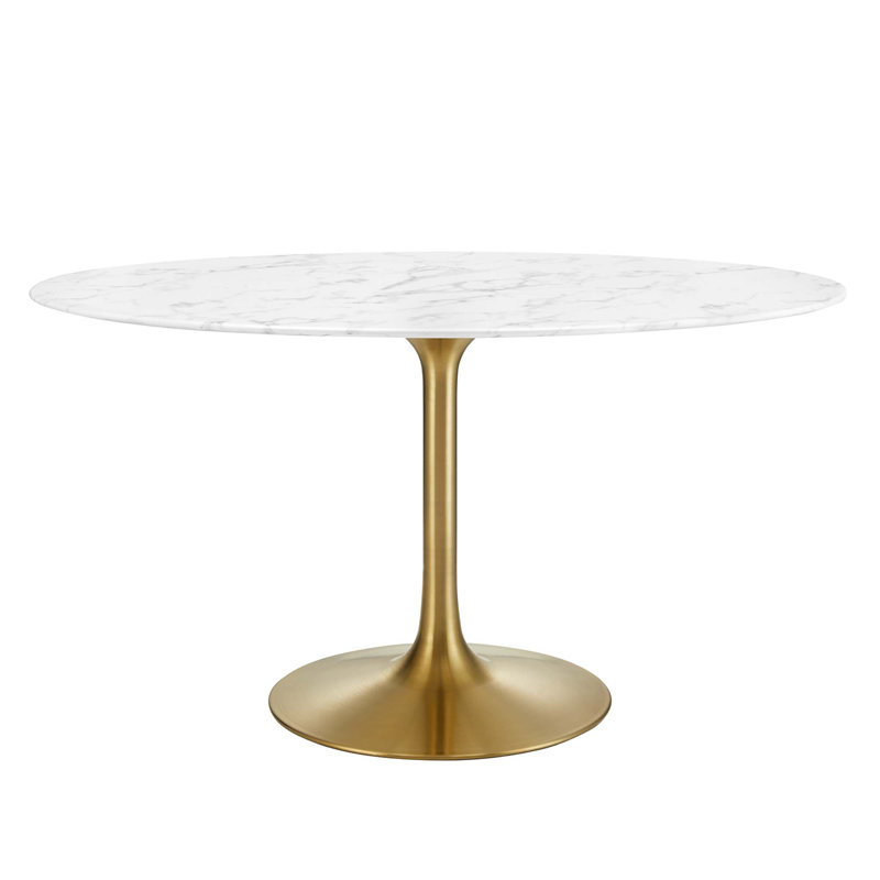 Lippa Dining Table, Gold, 29.5" H x 54" L x 31.5" W, White