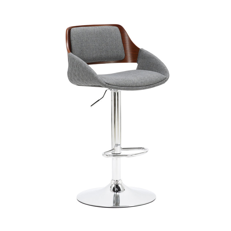 Katniss Swivel Adjustable Height Fabric Mid-Century Bar Stool, Dark Grey