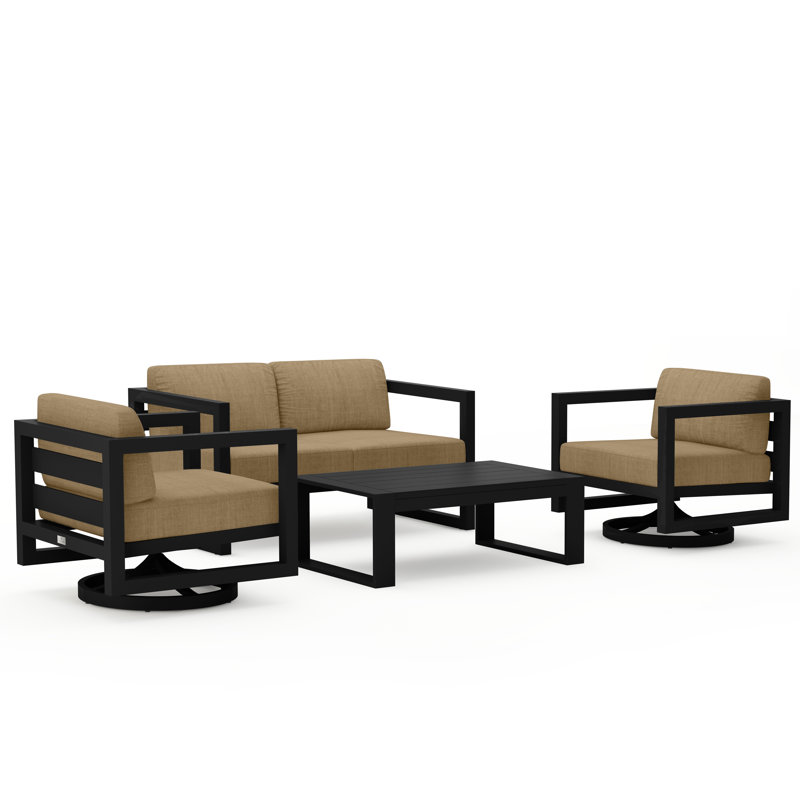 Avion 4 Piece Loveseat Set With Swivel, Spectrum Indigo Sunbrella®, Black