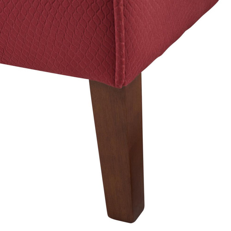 Fauteuil de chambre capitonné avec pieds en bois Berniya, Mélange de polyester rouge