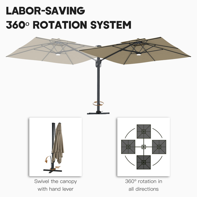 Parasol rectangulaire en porte-à-faux avec leviers à manivelle 118,11 po x 118,11 po Sokul inclus, Brun clair