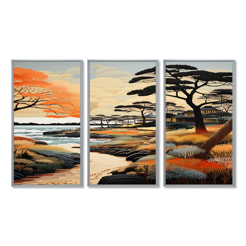 Santucci - ensemble d'art mural plage, H 28 po x l 36 po x P 1 po, Encadrement argenté