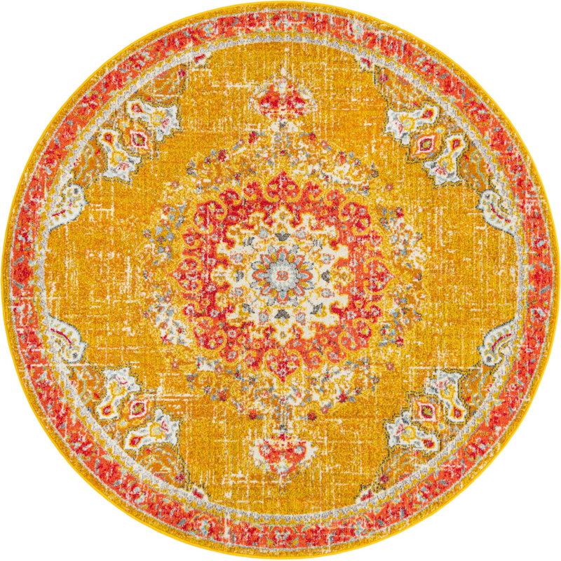 Tapis oriental en polypropylène tissé à la machine Pennylane, Rond 7 pi 1 po