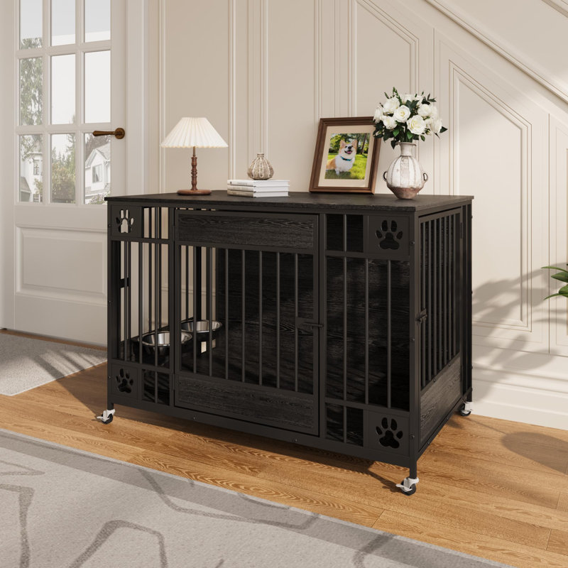 Cage pour chien en bois 41 po avec portes triples 41 po, Noir