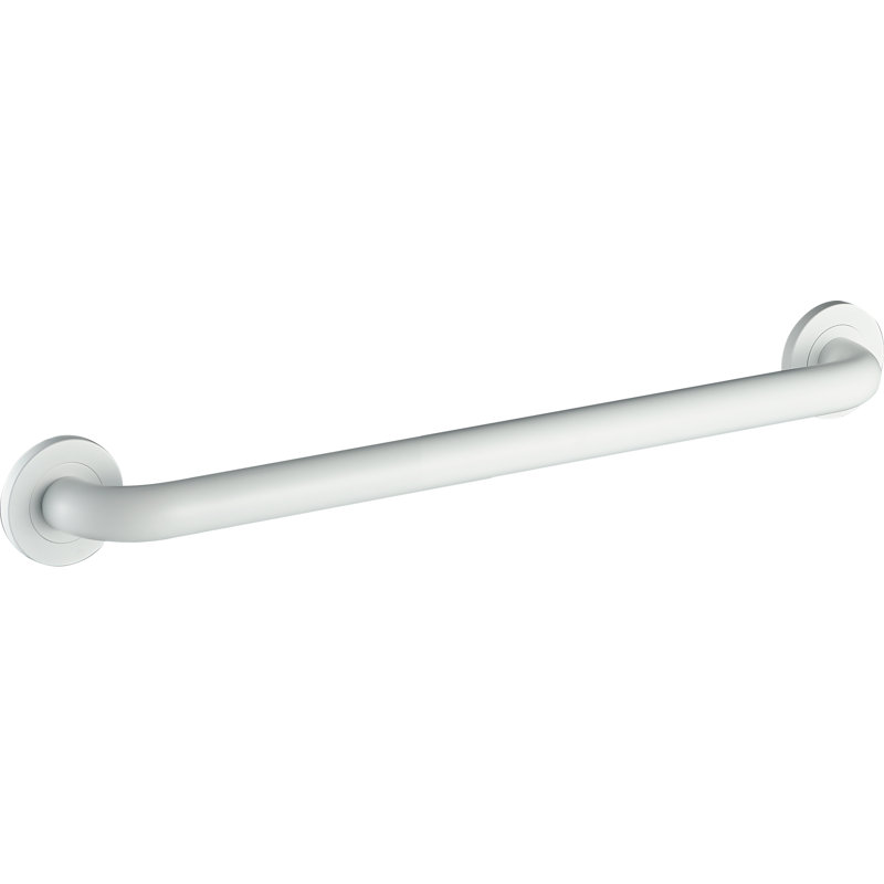 30" Wall-Mounted Round Grab Bar - Matte White, Premium Brass Construction, Installation Hardware Included, Matte White, 30" W