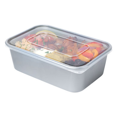 Restaurantware-Futura 25.4 Ounce Meal Prep Containers With Lids, 100 Microwavable To Go Containers - Disposable, For Packaging Lunches or Take Out Orders, Silver Plastic Food Containers With Lids