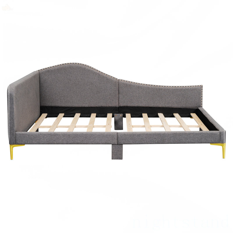 Full Size Upholstered Daybed With Headboard And Armrest, Gray, Full / Double