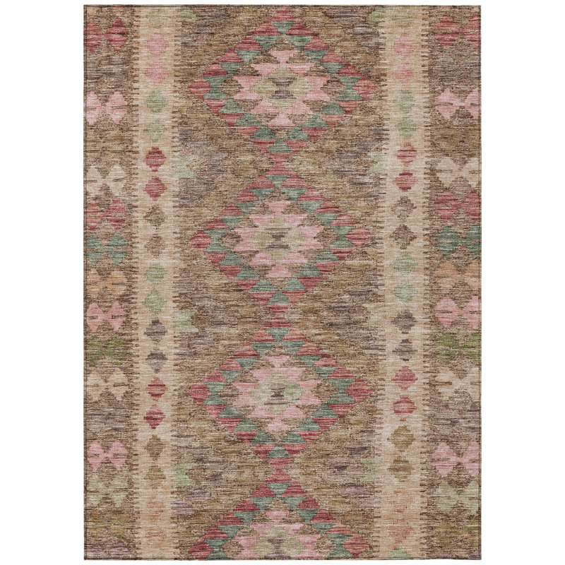 Tapis d'intérieur lavable à motif géométrique 10 pi x 14 pi brun