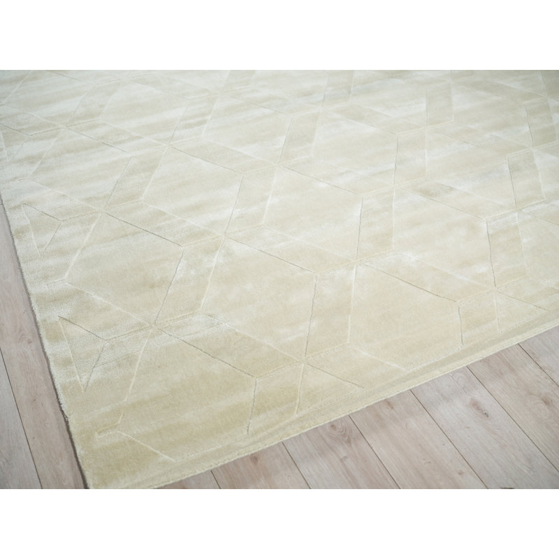 Brunello Modern Handmade Silky Nylon Light Beige Area Rug, Rectangle 6' x 9'