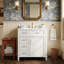 Meuble-lavabo autoportant de 30 po avec lavabo en céramique, armoire moderne avec 3 tiroirs à fermeture en douceur, tablette réglable et poignées dorées luxueuses-1149913170