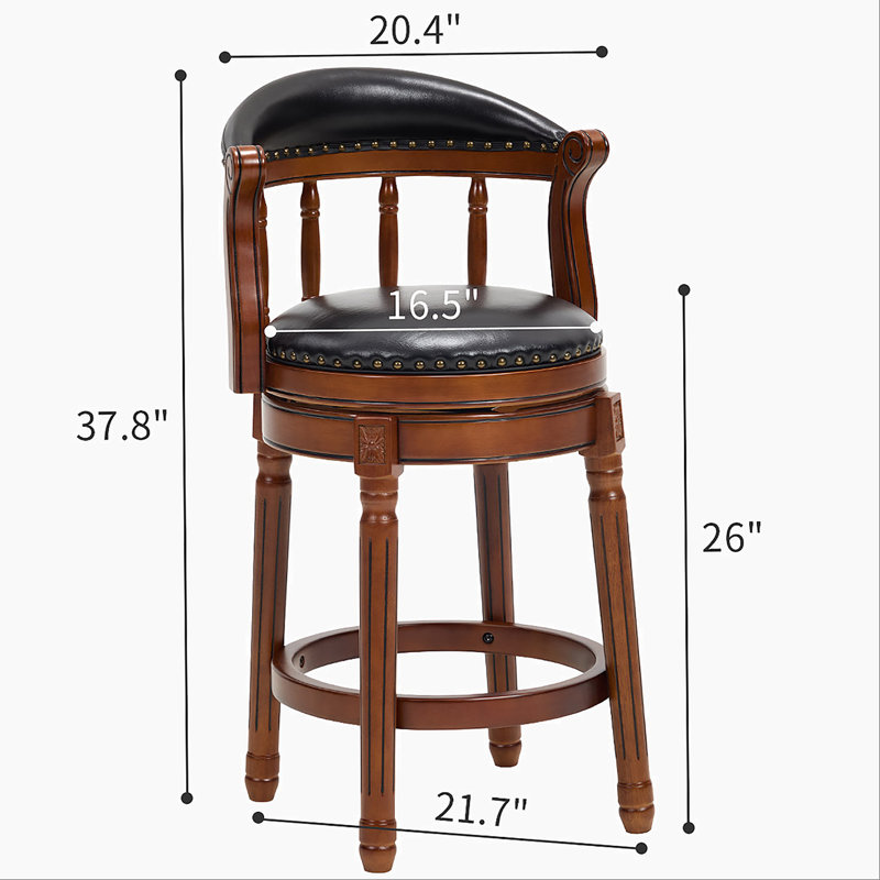 Tabouret de bar pivotant 26 po à 360 degrés de hauteur avec dossier, Counter Stool (26.5" Seat Height), Black