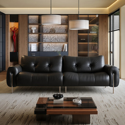 Black Genuine Leather Modular Sofa cushion couch