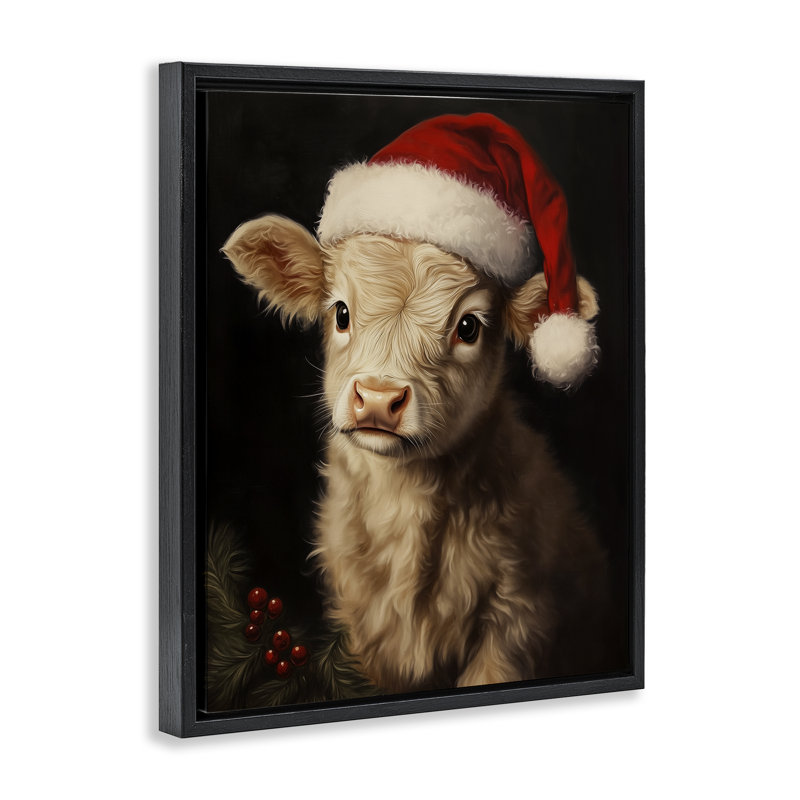 Cadre flottant de Noël Highland Cow, par Arlington Prints, Cadre flottant noir de jais, H 21 po x l 17 po