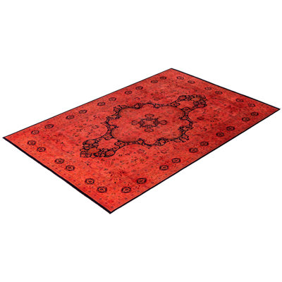 Tapis rose en laine noué à la main de style moderne et contemporain Chaffin 6 pi 2 po x 9 pi 3 po