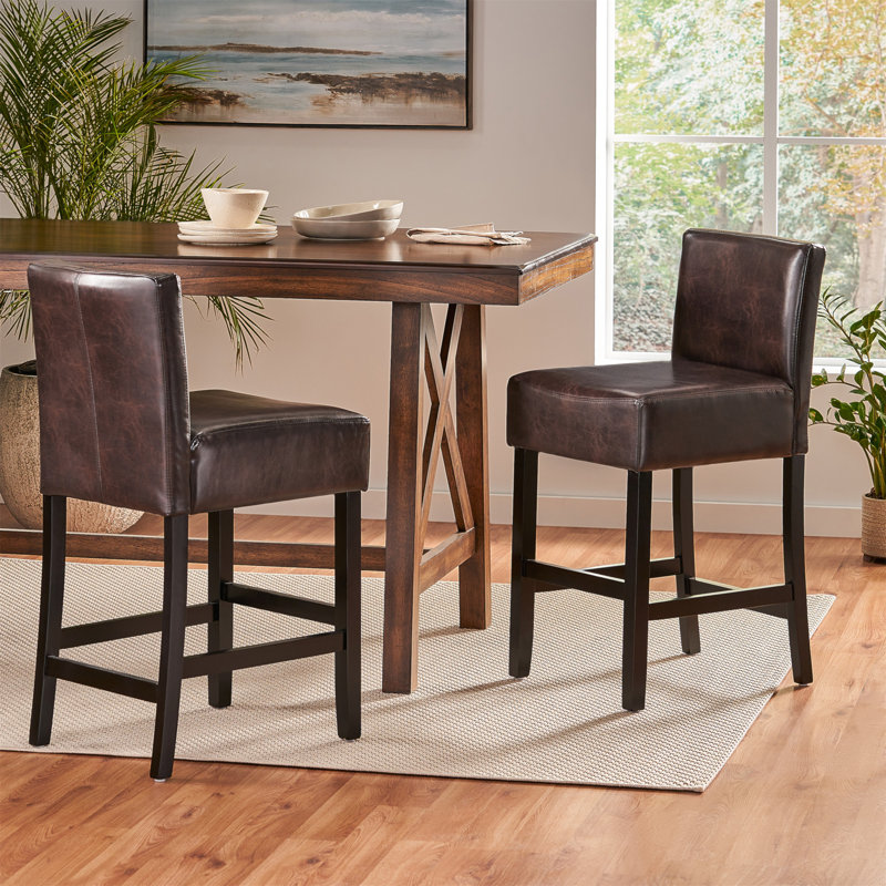 Ensemble de 2 tabourets de comptoir en cuir brun 26 pouces (ensemble de 2), Marron foncé
