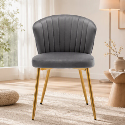 Armless Accent Chair, Channel Tufted Dining Chair with Metal Legs, Upholstered Side Chair for Living Room, Bedroom