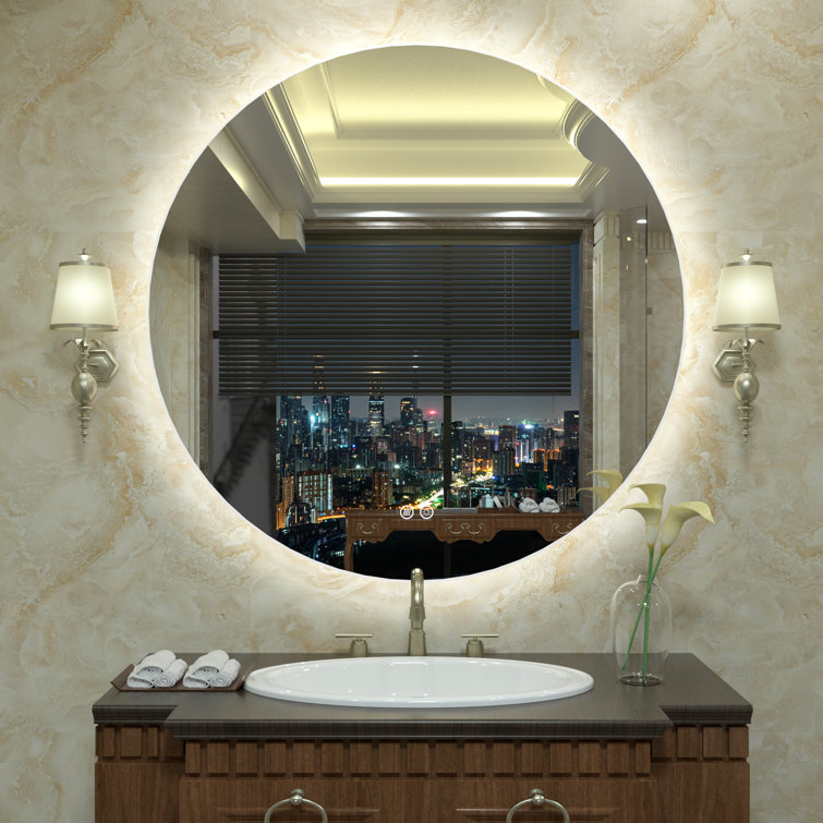 Aevar Simple & Modern Back LED Lighted Anti-fog Round Bathroom/Vanity Mirror