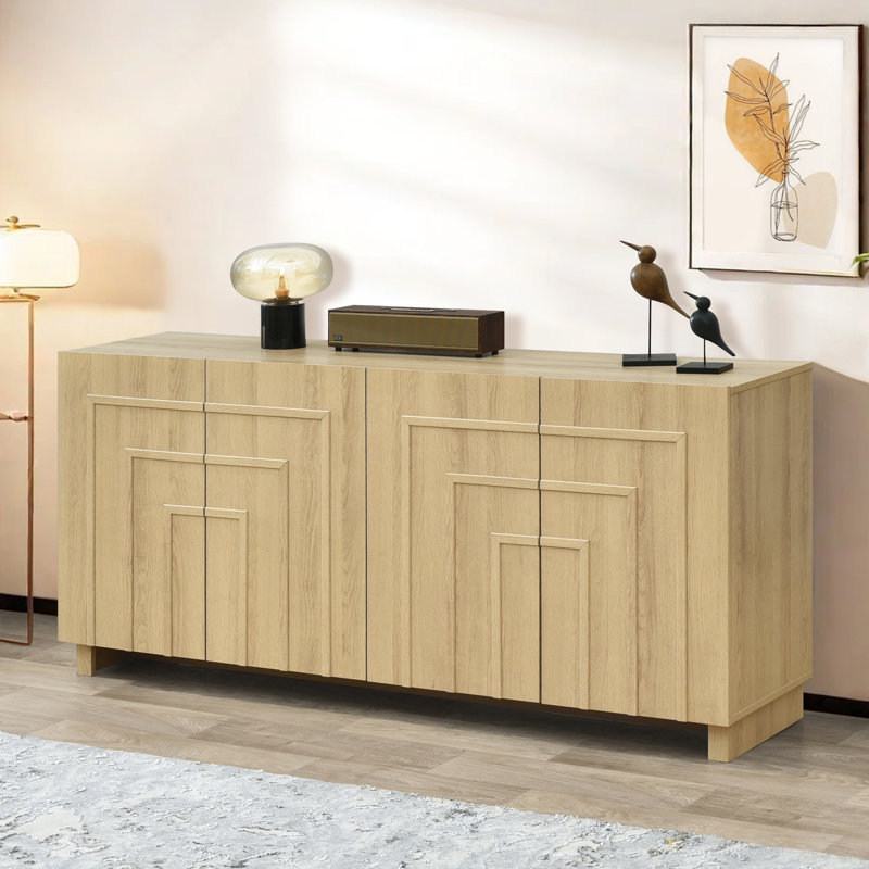 Ann 63" W 4-Door Sideboard Cabinet with Stepped Panel Doors, Oak