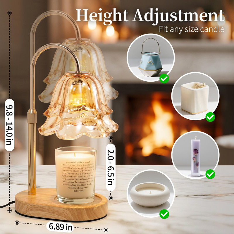 Lampe chauffe-bougie florale avec minuterie - Lampe à bougie électrique à intensité variable, dorée, Cadeaux d'anniversaire pour femme ou maman, Cadeaux de pendaison de crémaillère, Décoration pour nouvelle maison, Chauffe-cire réglable pour bougies en pot