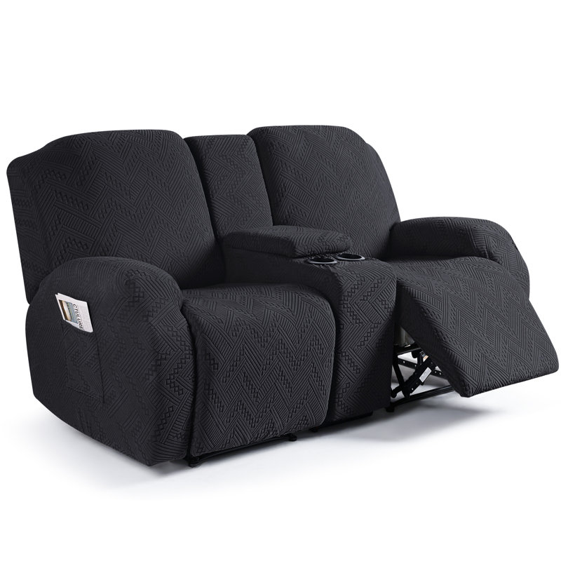 Harriet Box Cushion Recliner Loveseat Harriet with Console, Stretch Anti-Slip Reclining Slipcover for 2 Cushion Couch with Pockets
