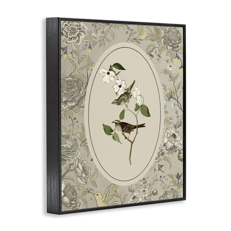 «Bird & Toile in Neutrals», estampe numérique, design par Radhika Modi, H 20 po x l 16 po, Giclée encadrée noir minuit