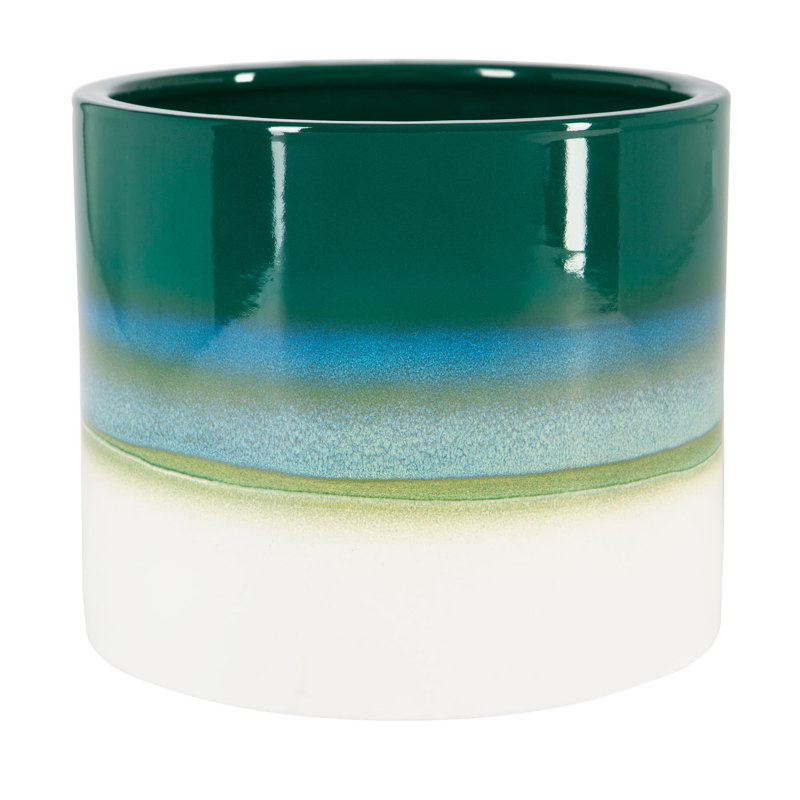 Nicola Spring - Reactive Glaze Plant Pot, 15.5cm H x 18cm W x 18cm D, Green