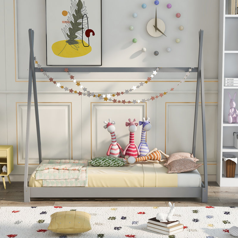 Lit plateforme simple avec structure triangulaire, gris