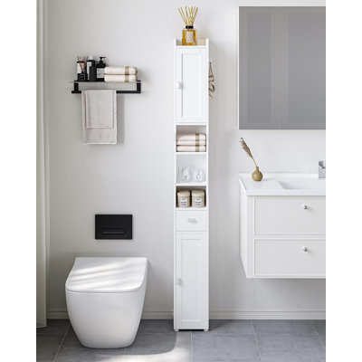 Narrow Toilet Paper Storage Cabinet,Tall Toilet Paper Holder With 2 Doors And1 Drawer, Bathroom Organizer With Adjustable Shelf,1 Hook,For Small Space -  A Home, EHICB0CLY6829B