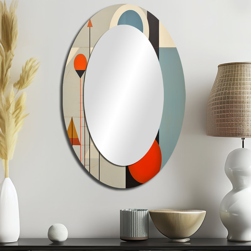Serendipity Abstract Mid-Century Geometrics I - Abstract Oval Decorative Mirror On Metal, 36" x 24"
