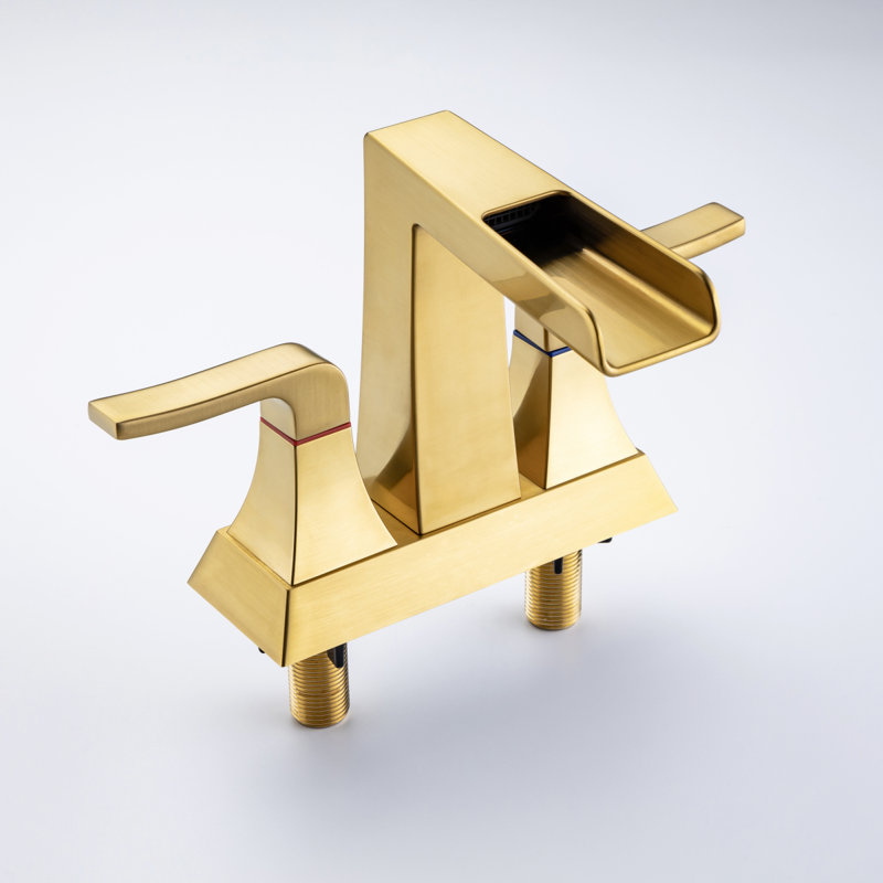Robinet de lavabo de salle de bain à large entraxe or brossé, Doré