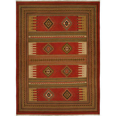 Wool Area Rug in Rust/Red/Green