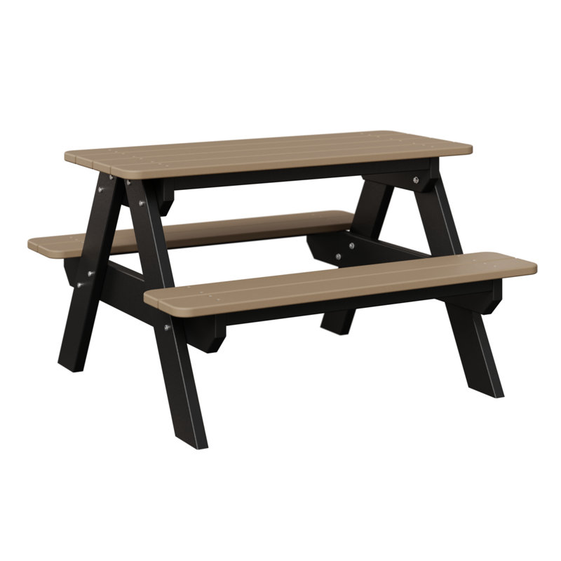 Berlin Gardens Kids Rectangular Picnic Table, Weatherwood Top/Black Base