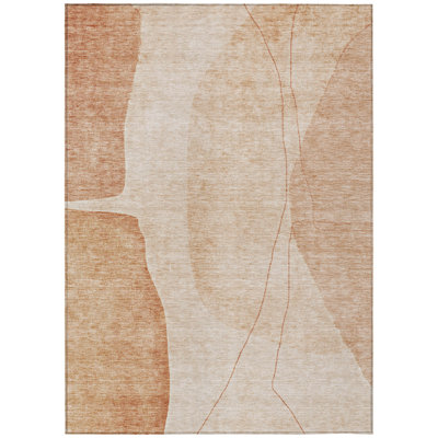 Tapis extérieur lavable abstrait en terre cuite orange et cuivre 5 pi x 8 pi