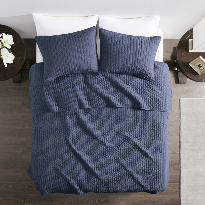 Courtepointe double / grand bleu marine - Microfibre douce, rembourrée de coton, literie réversible, améliorant l'hygiène, microfibre lavable à la machine avec rembourrage, point de couture, contrôle des odeurs, prolonge la durée de vie du produit