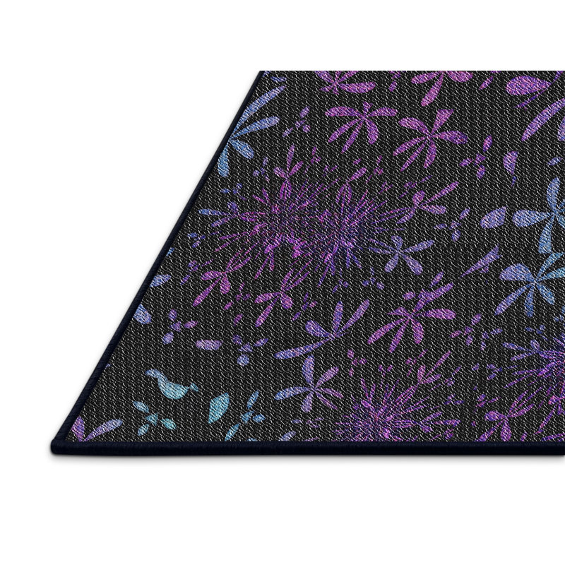 Tapis rose/zone noire à motifs, Rectangle 4 pi x 6 pi