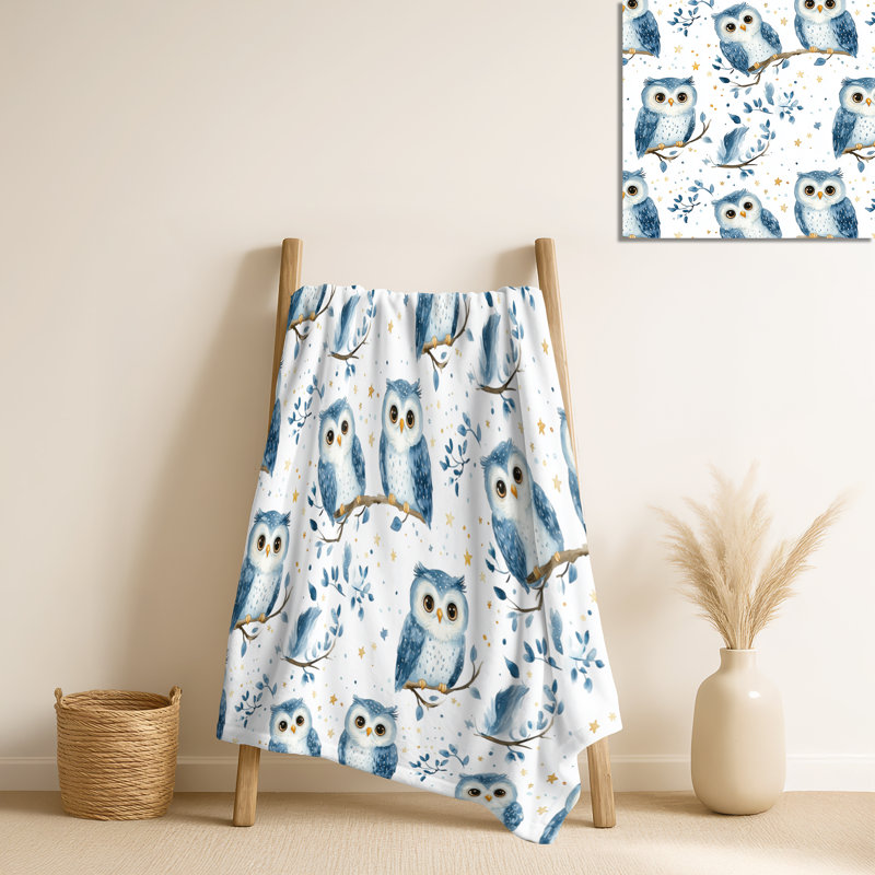 Jeté pastel hiboux II, Blue/Brown Birds