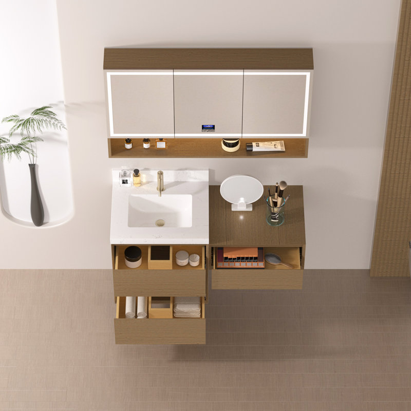 Ensemble de meuble-lavabo mural 48 po avec plateau en pierre reconstituée et armoire de rangement modulaire, L 48 po