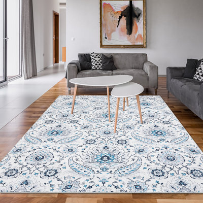 Tapis floral lavable à la machine avec envers en caoutchouc pour le salon Tapis antidérapant pour salle à manger Tapis de sol facile à nettoyer pour la chambre à coucher