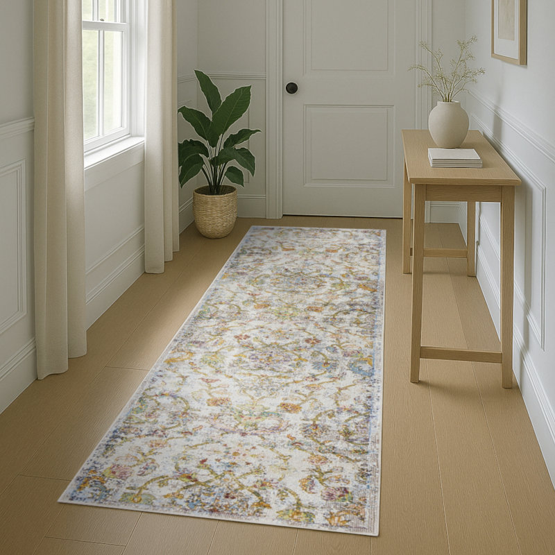 Gleaves Blue/Gray/Green Floral Traditional Indoor Performance Area Rug, Runner 2'3" x 8'9"