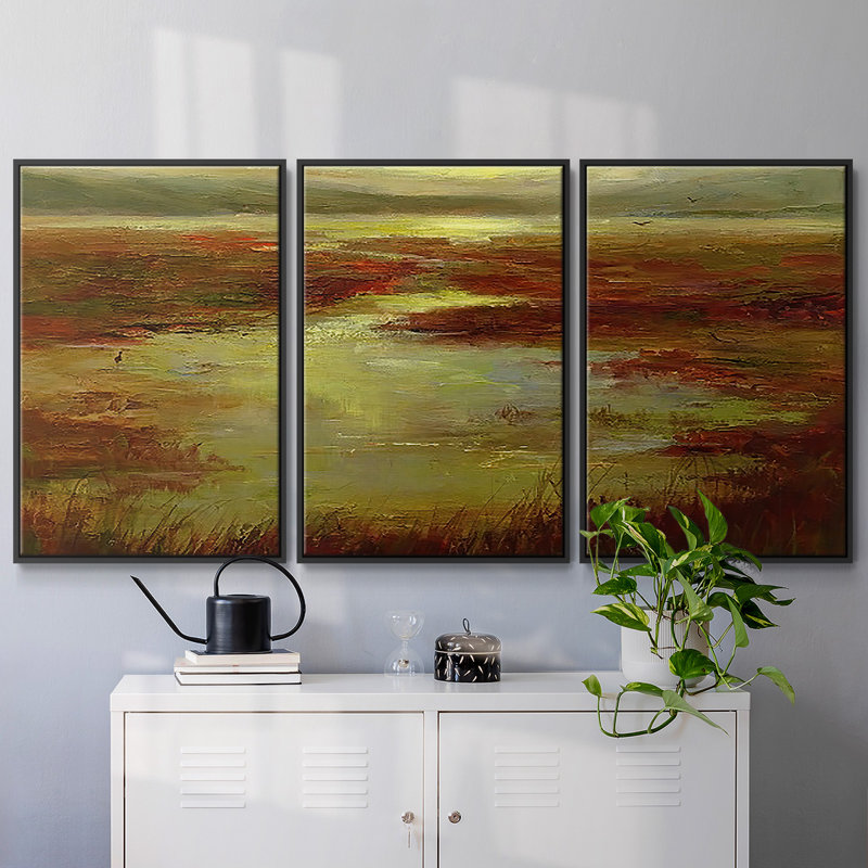 Coastal Views V - Toile encadrée multi-pièces, H 36 po x l 75 po, Cadre noir