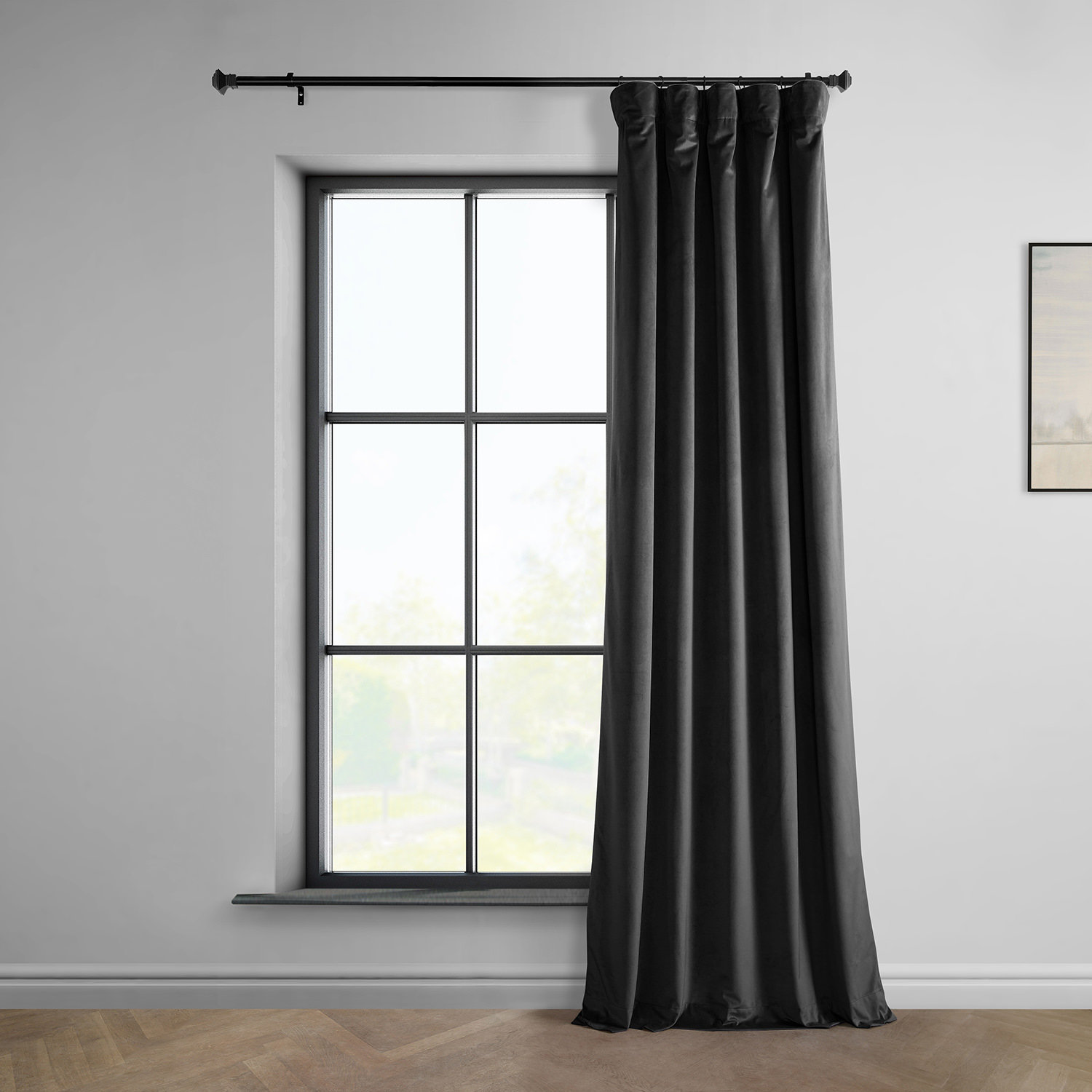 Matra Plush Velvet Room Darkening Curtain Panel, 50" W x 84" L, Black