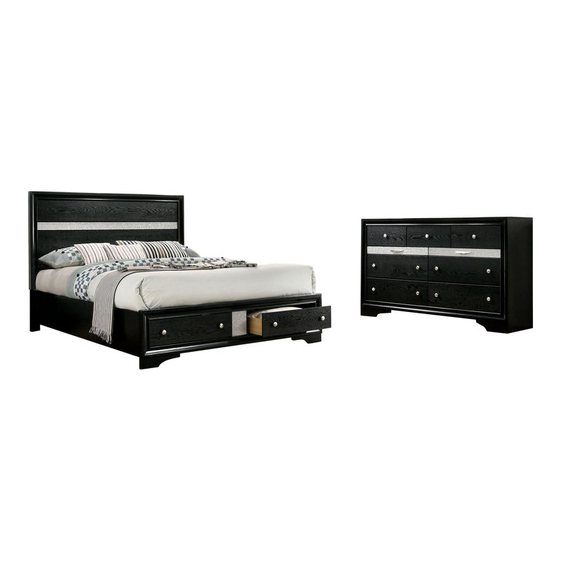 Ensemble de chambre à coucher 3 pièces Sana, Noir, 3 Pieces: Bed, 2 Nightstands, Grand