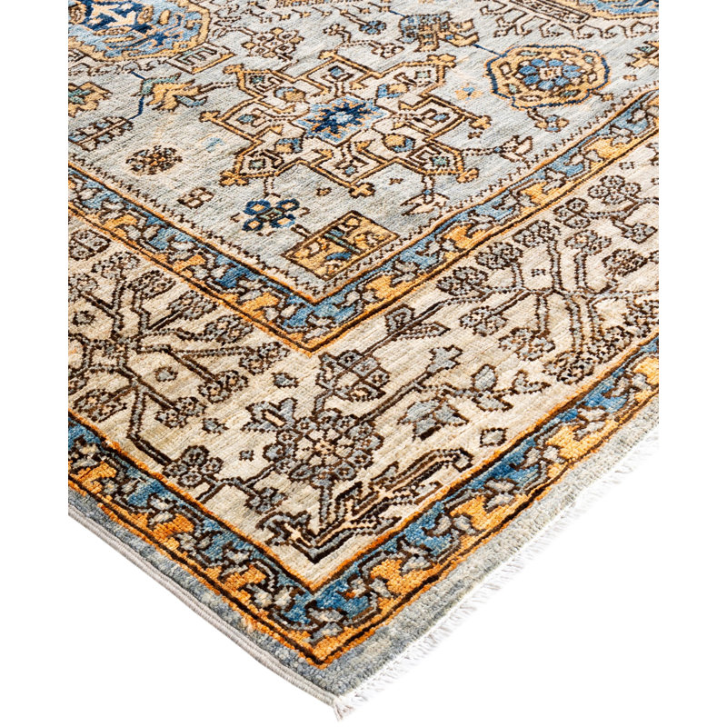 Tapis unique noué à la main gris Dobbins, 5 pi 10 po x 8 pi 9 po