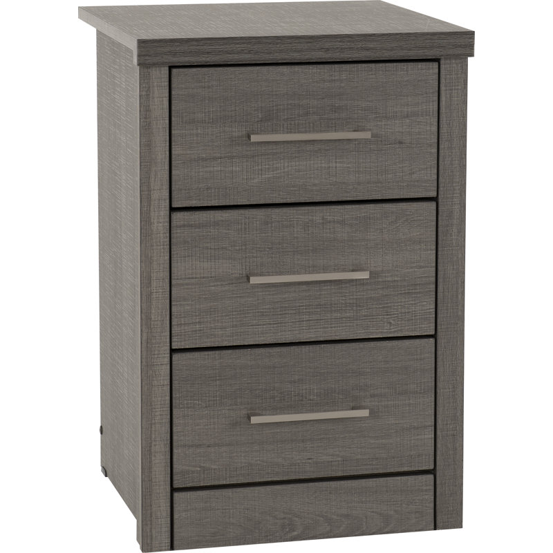 Arjon 3 Drawer Bedside Table, Black Wood Grain