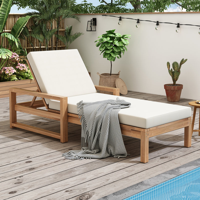 Chaise longue d'extérieur à 5 positions avec coussin, Teck clair