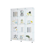 Three-Door Glass Display Cabinet With Four Shelves, Ideal For Showcasing Collectibles, Books, And Photos In Any Room