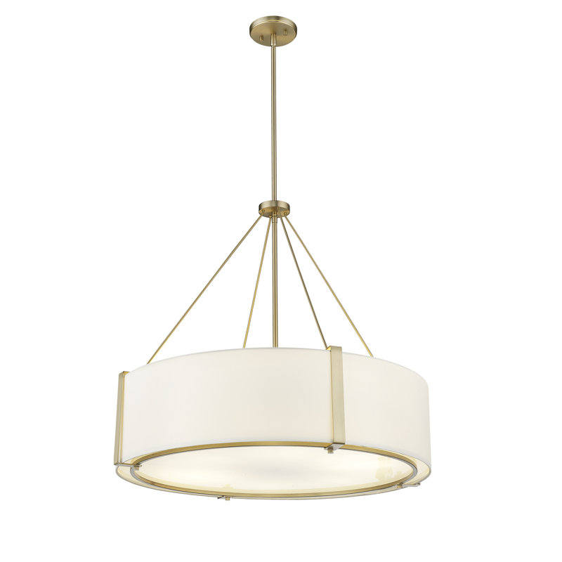 Luminaire suspendu 6 lumières Ivy Bronx Rhayna en or moderne / blanc avec abat-jour en tissu blanc, Or moderne / blanc