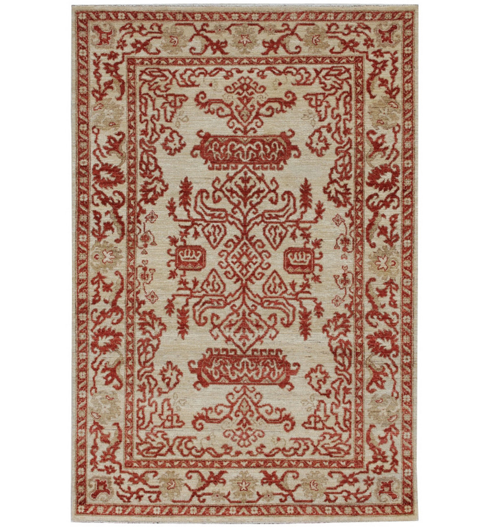 Handgefertigter Teppich Akshayen aus Wolle in Beige/Rot