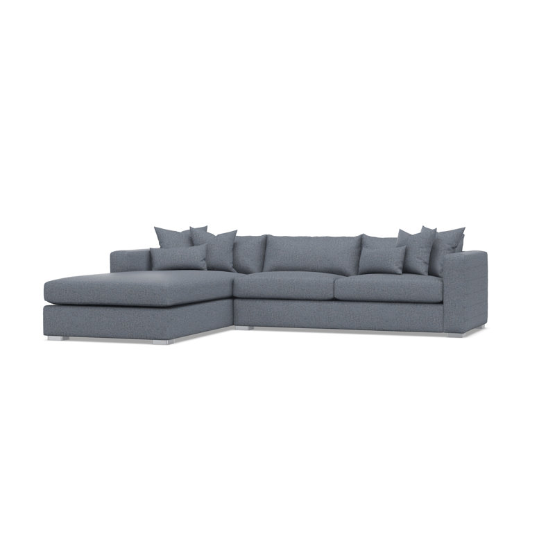 Chaise Sectional, Teal Polyester, Left Hand Facing